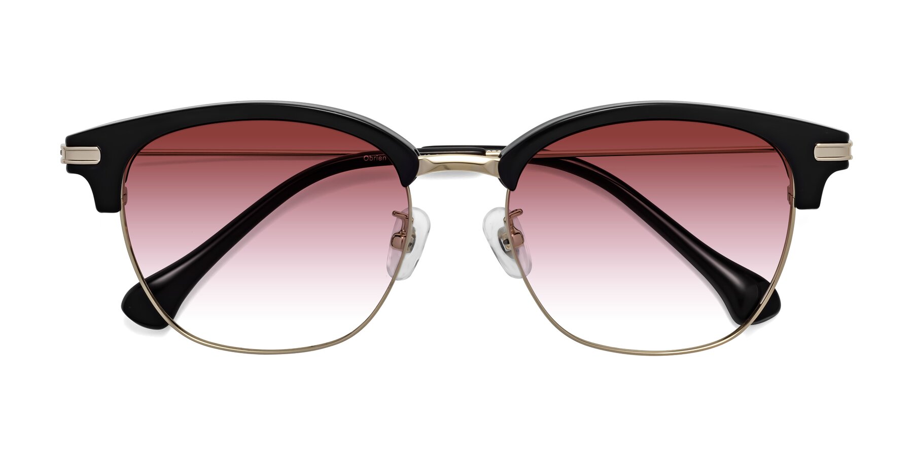 Folded Front of Obrien in Black-Gold with Garnet Gradient Lenses