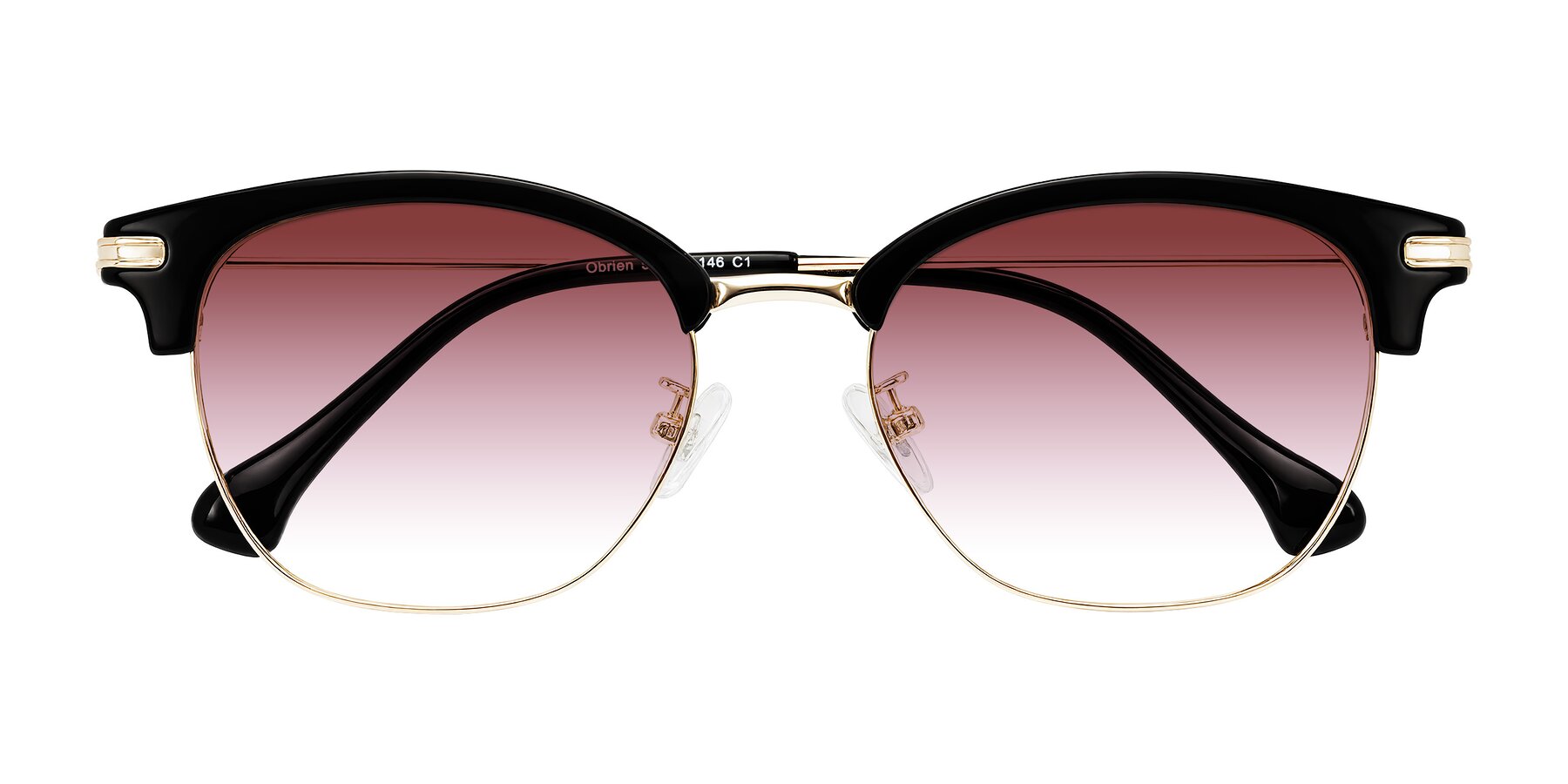 Folded Front of Obrien in Black/Gold with Garnet Gradient Lenses