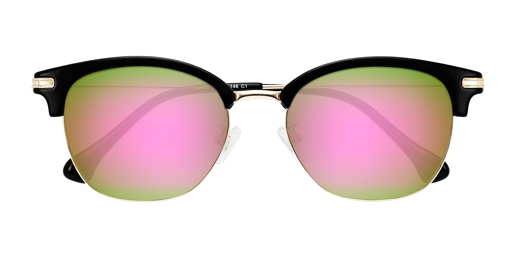 Folded Front of Obrien in Black/Gold with Pink Mirrored Lenses