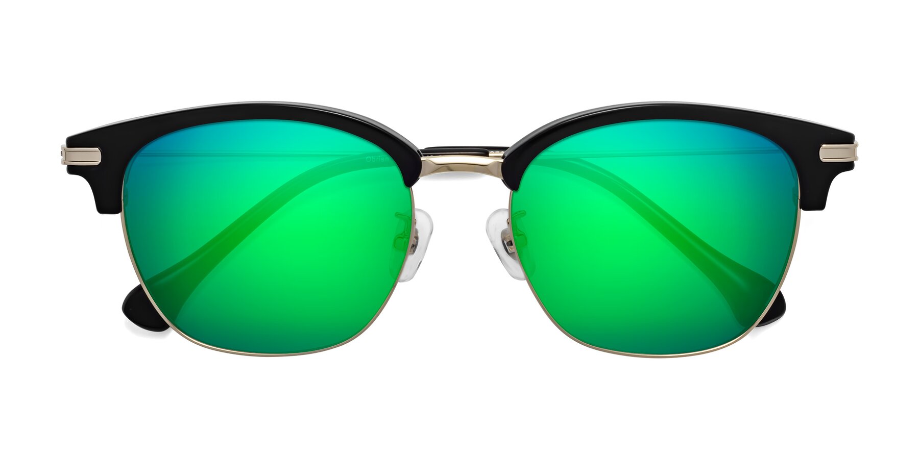 Folded Front of Obrien in Black-Gold with Green Mirrored Lenses