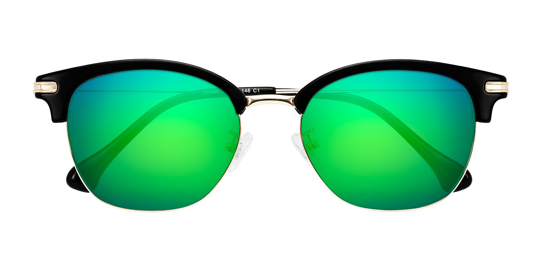 Folded Front of Obrien in Black/Gold with Green Mirrored Lenses