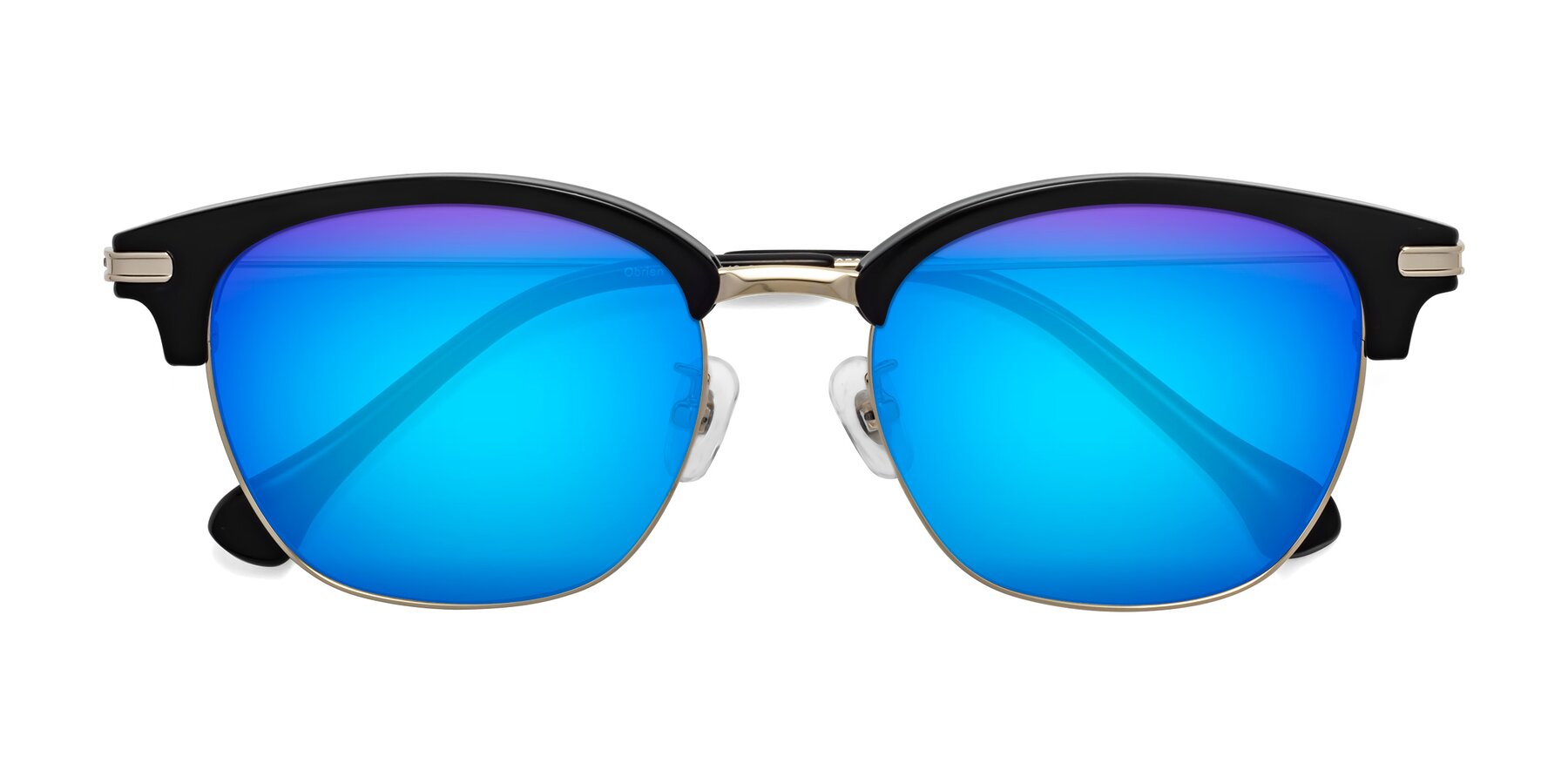 Folded Front of Obrien in Black-Gold with Blue Mirrored Lenses