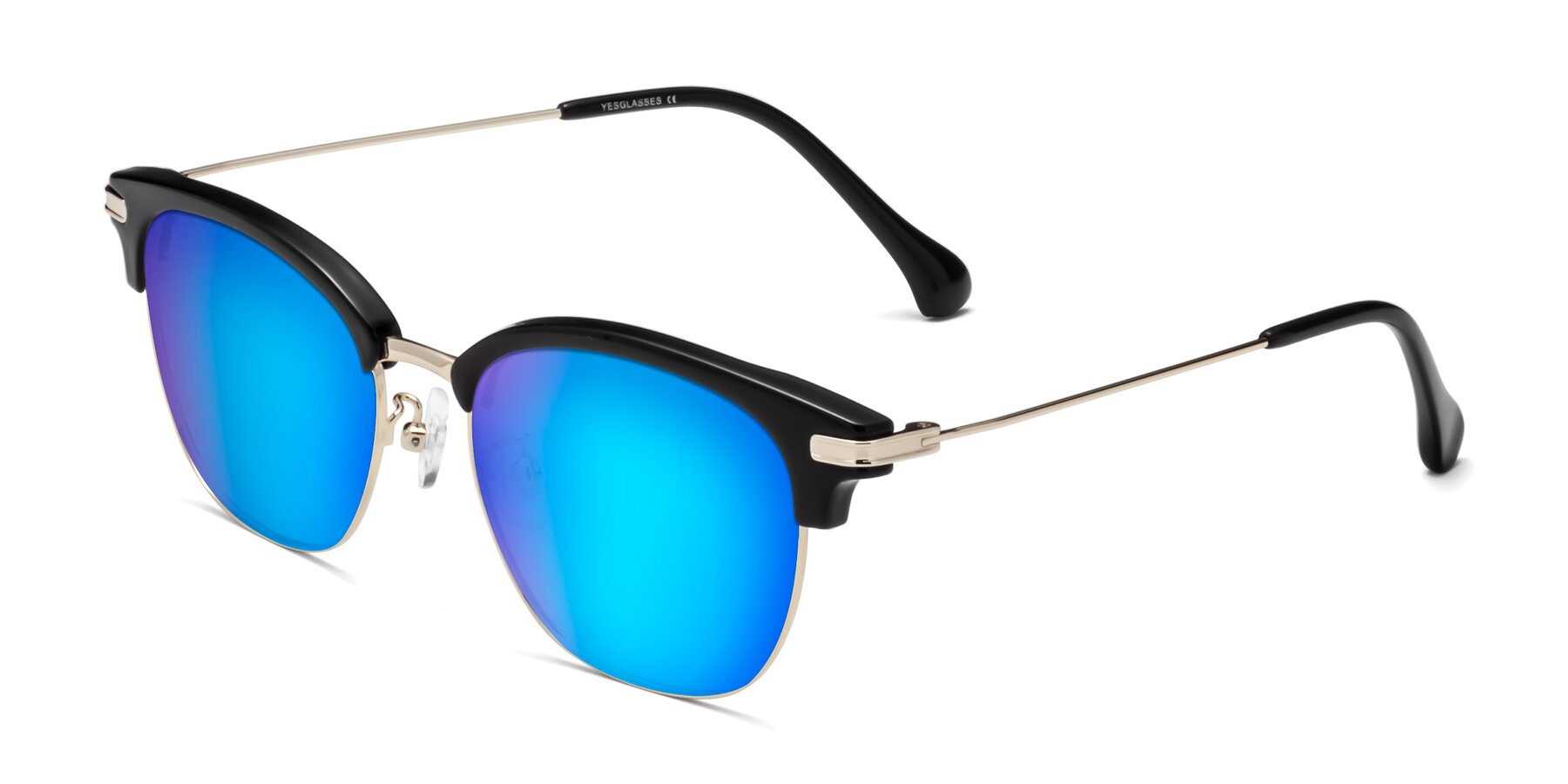 Angle of Obrien in Black-Gold with Blue Mirrored Lenses
