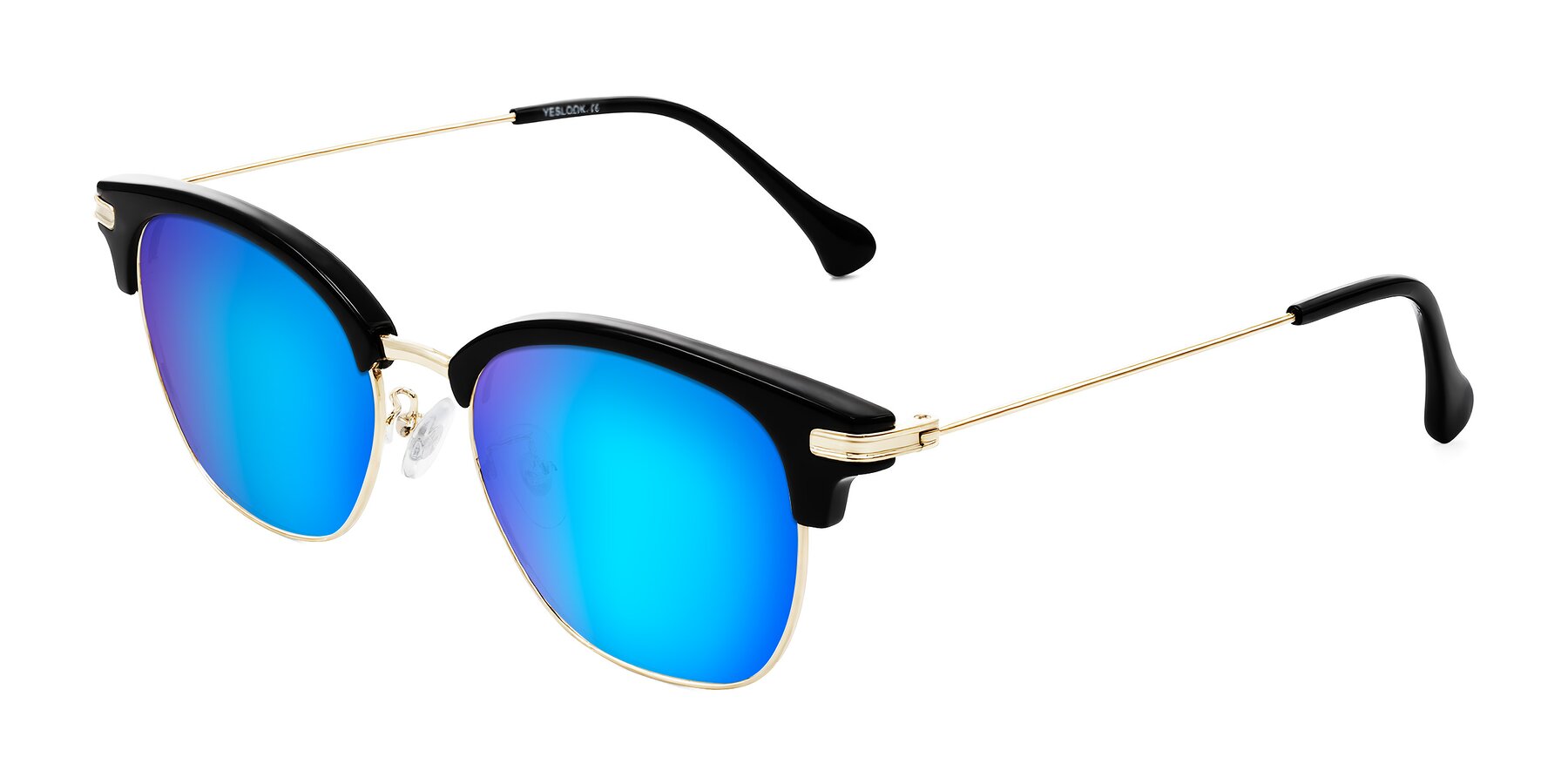 Angle of Obrien in Black/Gold with Blue Mirrored Lenses