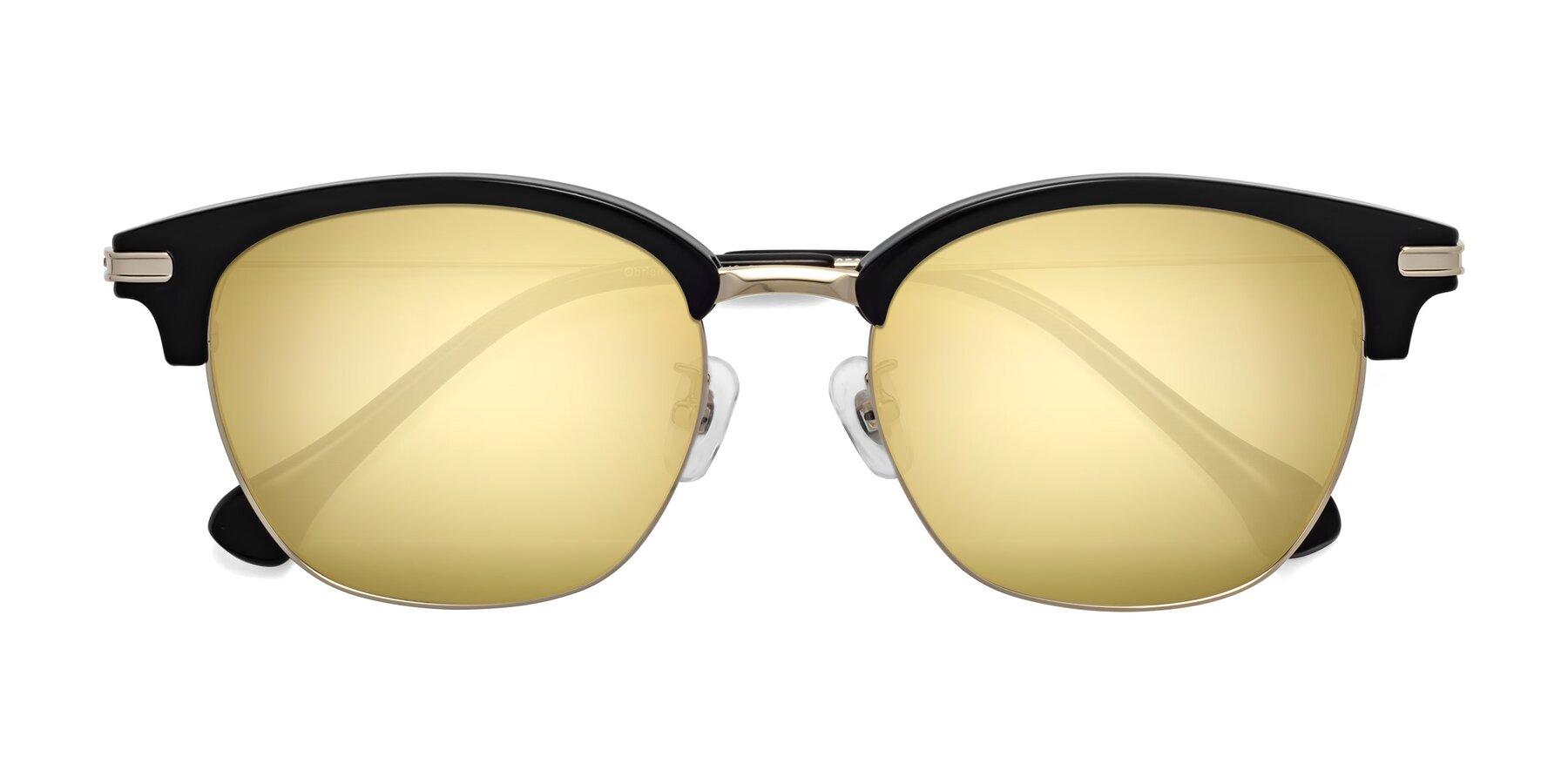 Folded Front of Obrien in Black-Gold with Gold Mirrored Lenses