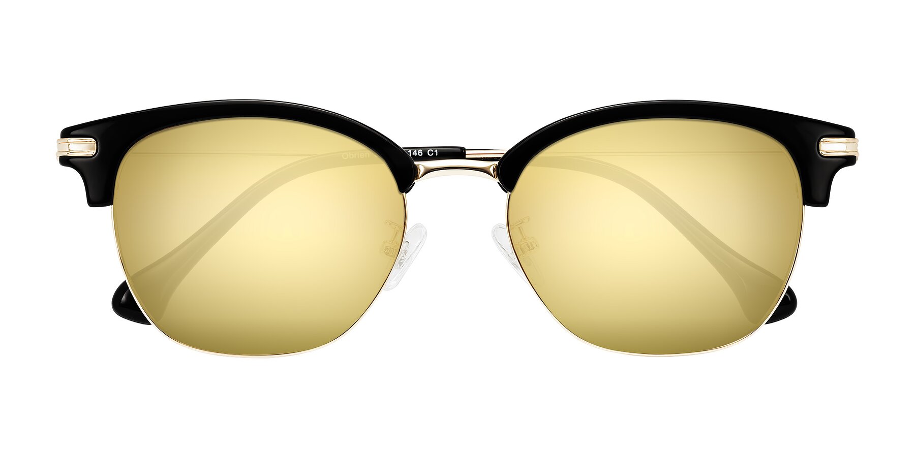 Folded Front of Obrien in Black/Gold with Gold Mirrored Lenses