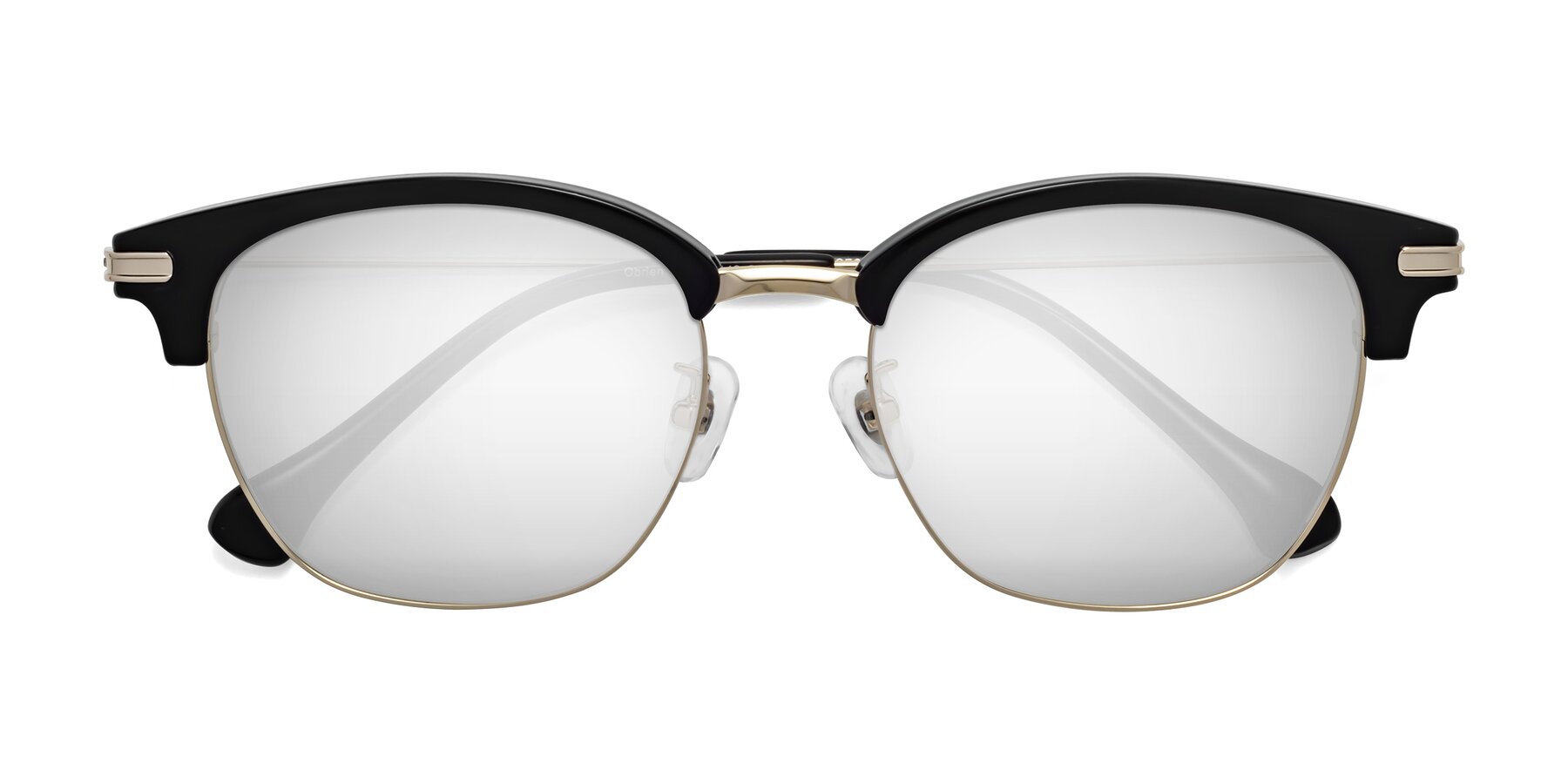 Folded Front of Obrien in Black-Gold with Silver Mirrored Lenses