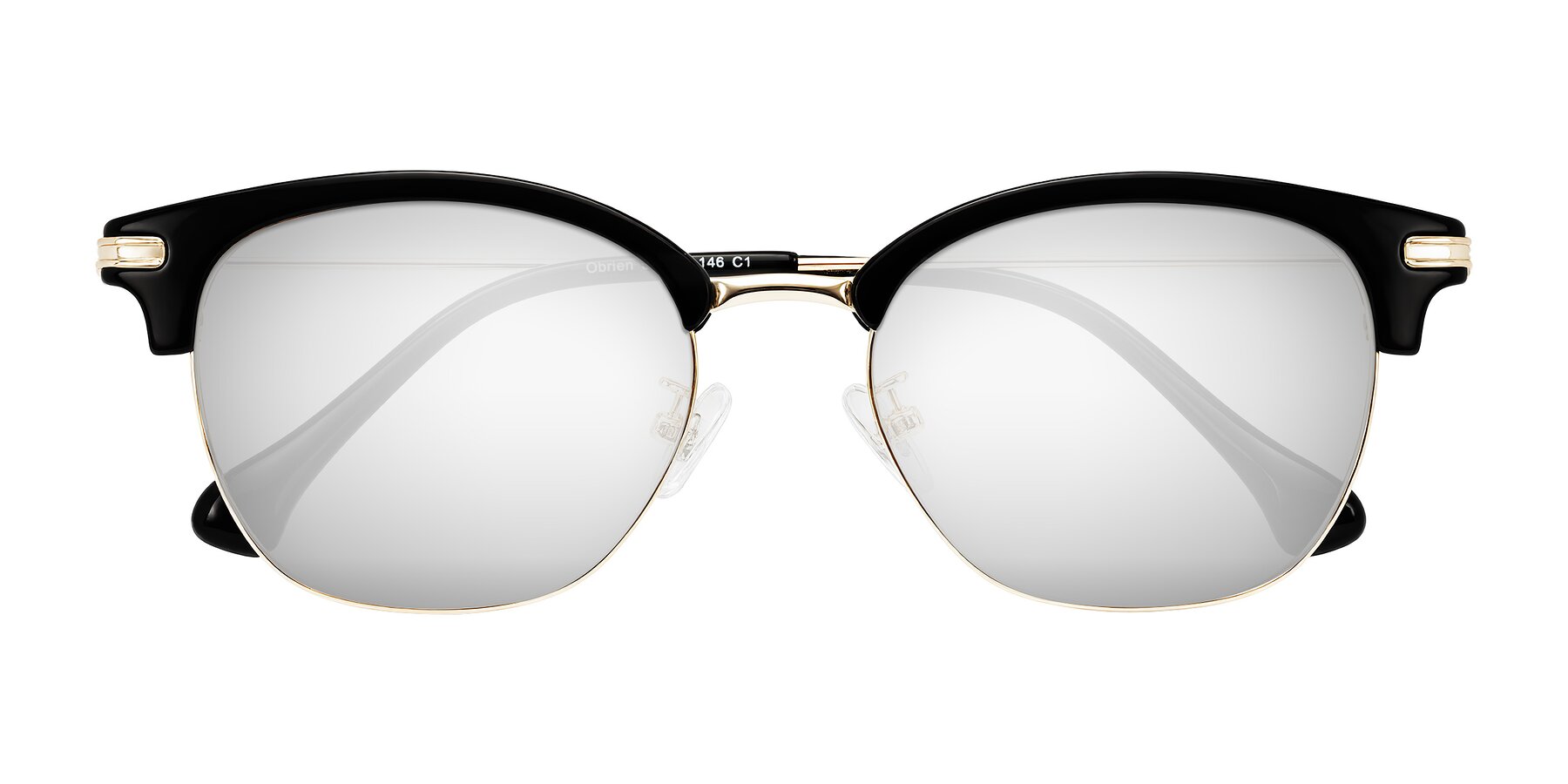 Folded Front of Obrien in Black/Gold with Silver Mirrored Lenses