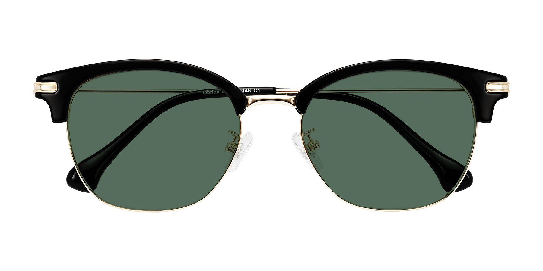 Folded Front of Obrien in Black/Gold with Green Polarized Lenses