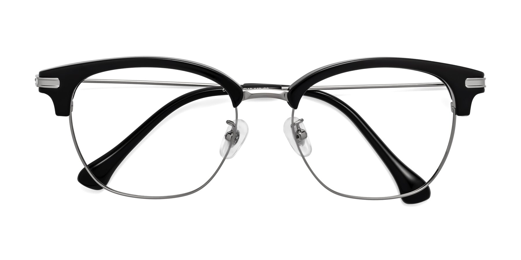 Folded Front of Obrien in Black-Sliver with Clear Eyeglass Lenses