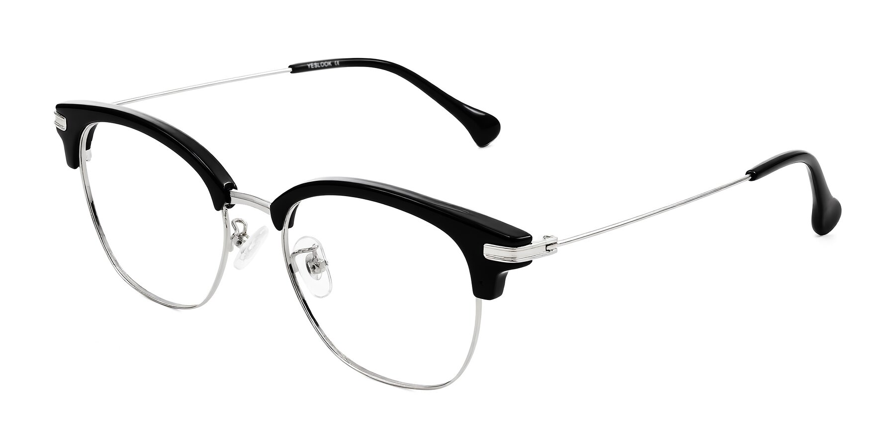Angle of Obrien in Black/Sliver with Clear Eyeglass Lenses