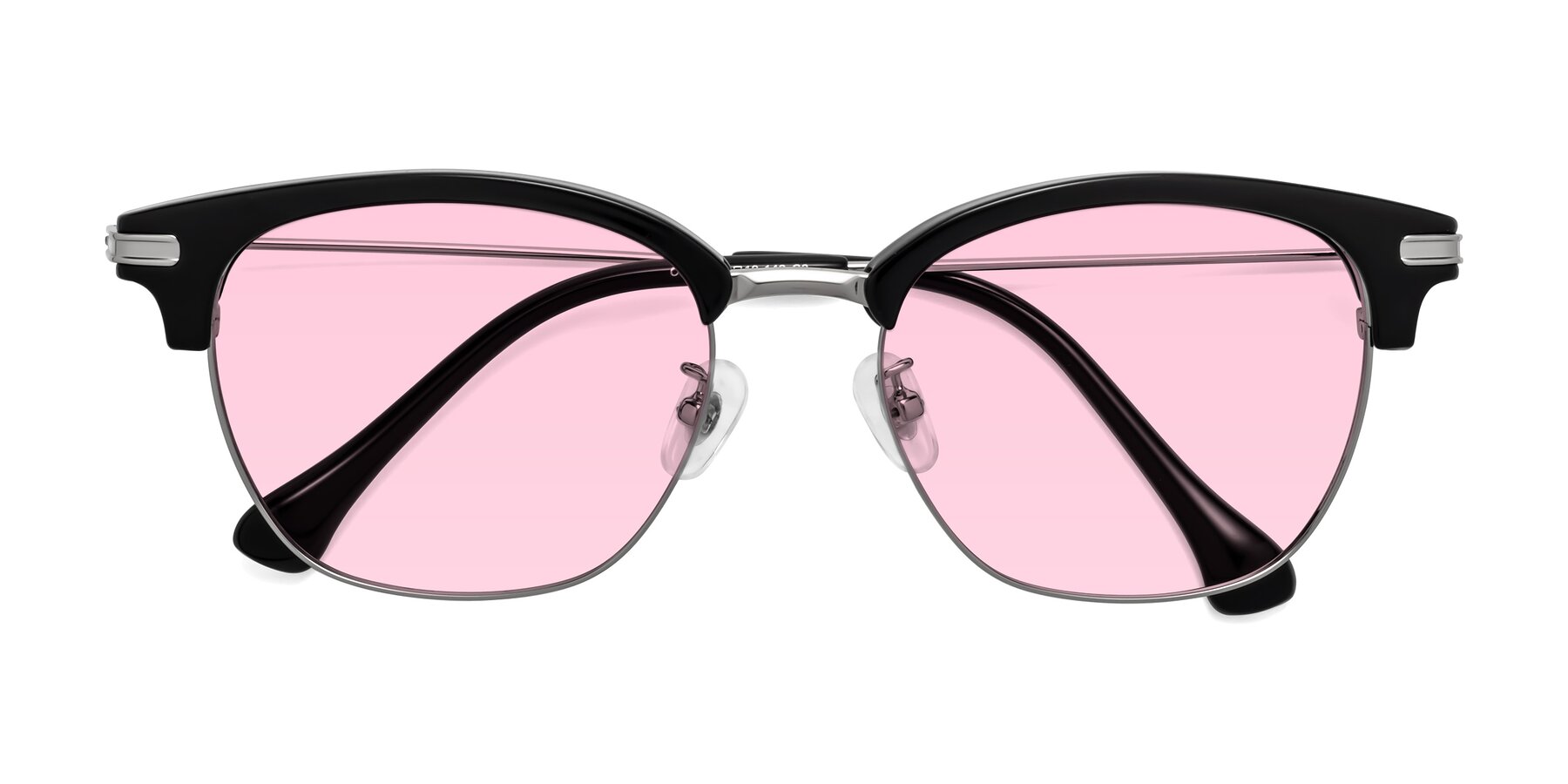 Folded Front of Obrien in Black-Sliver with Light Pink Tinted Lenses