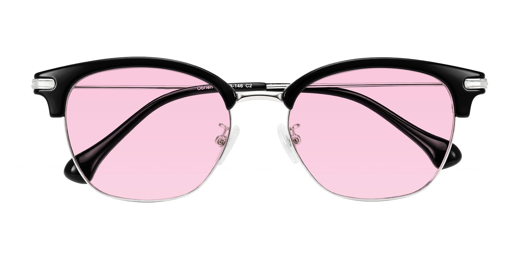 Folded Front of Obrien in Black/Sliver with Light Pink Tinted Lenses