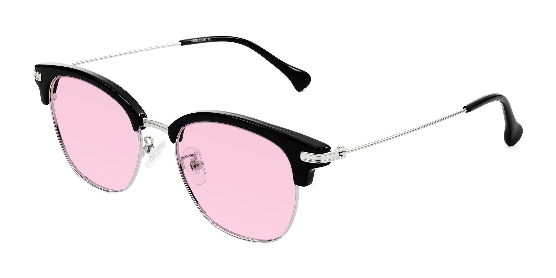 Angle of Obrien in Black/Sliver with Light Pink Tinted Lenses