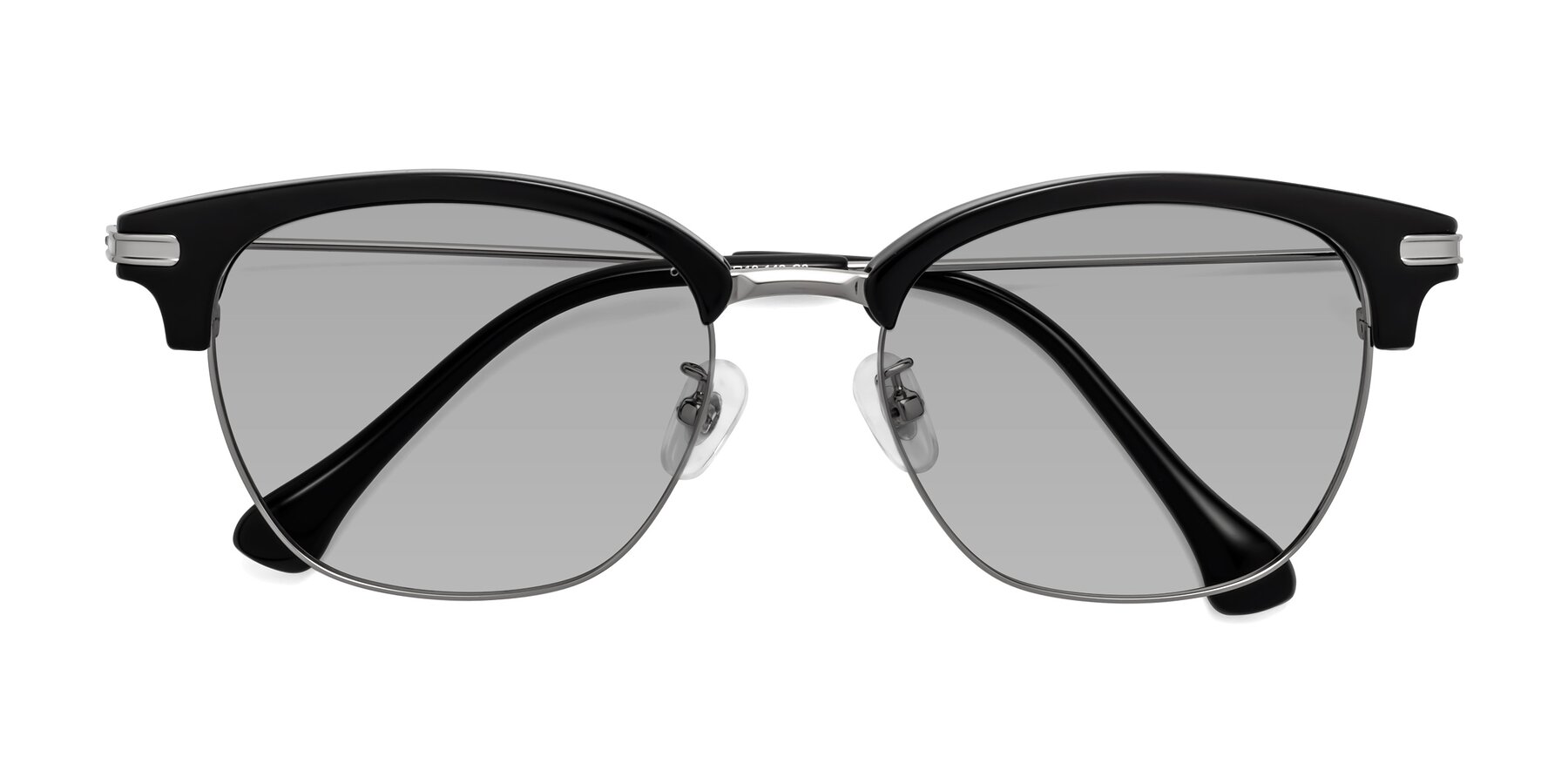 Folded Front of Obrien in Black-Sliver with Light Gray Tinted Lenses