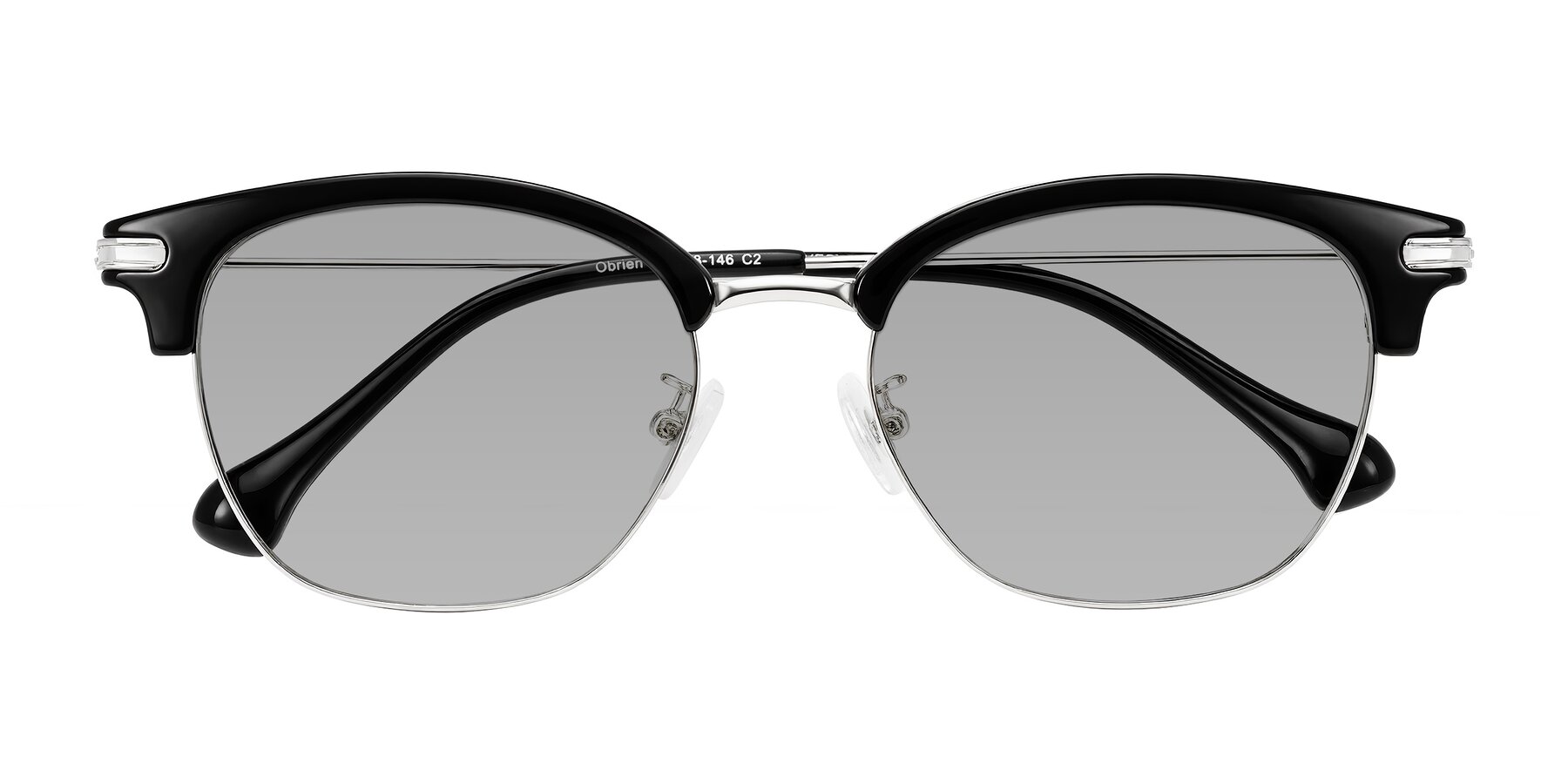 Folded Front of Obrien in Black/Sliver with Light Gray Tinted Lenses