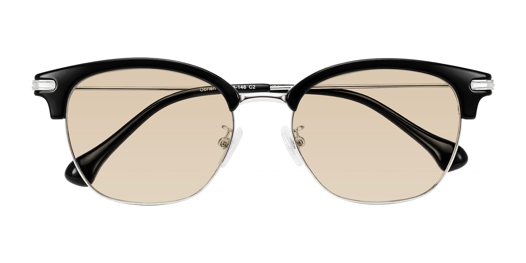 Folded Front of Obrien in Black/Sliver with Light Brown Tinted Lenses