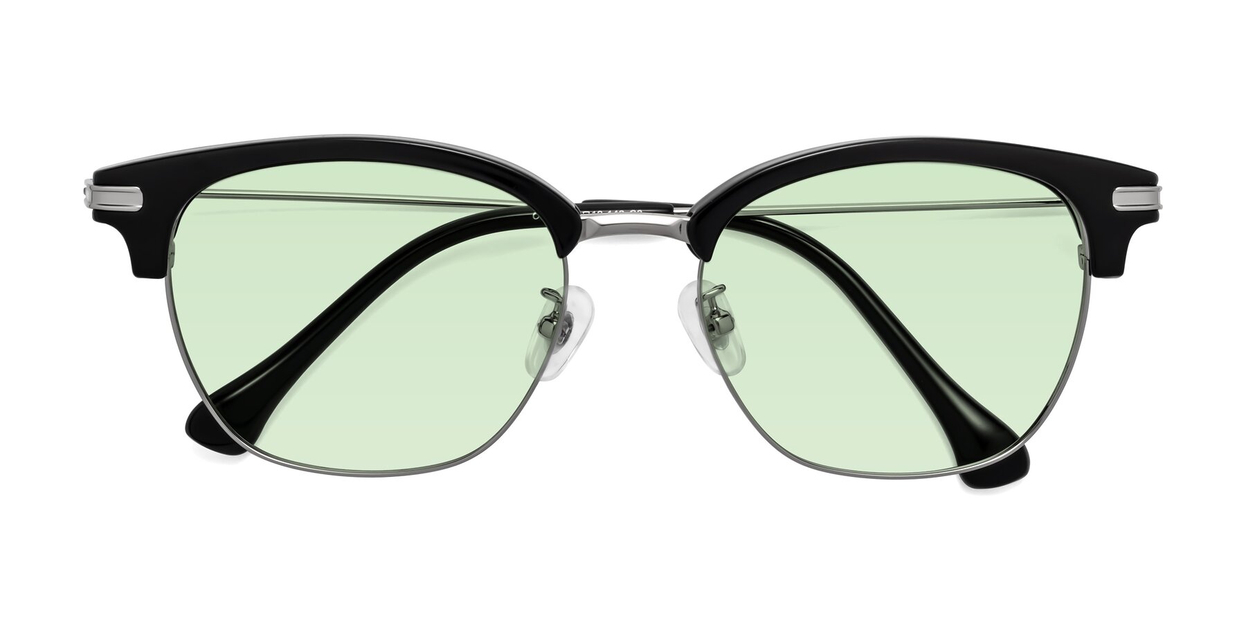 Folded Front of Obrien in Black-Sliver with Light Green Tinted Lenses