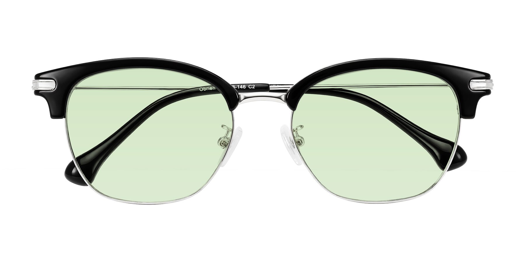 Folded Front of Obrien in Black/Sliver with Light Green Tinted Lenses