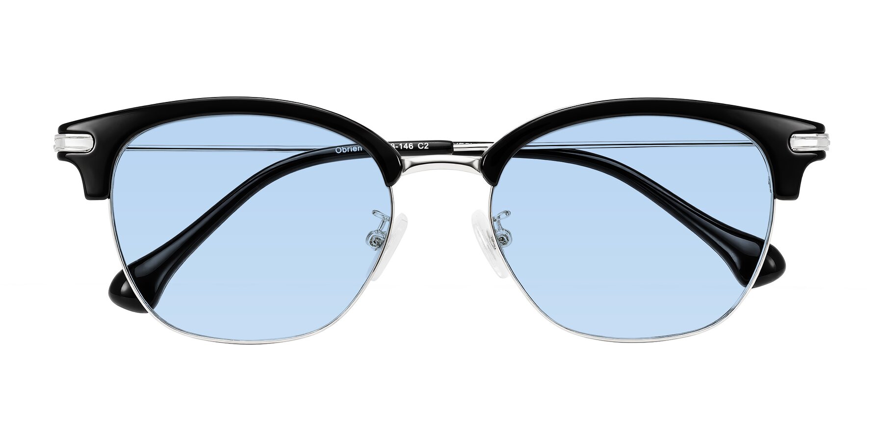 Folded Front of Obrien in Black/Sliver with Light Blue Tinted Lenses