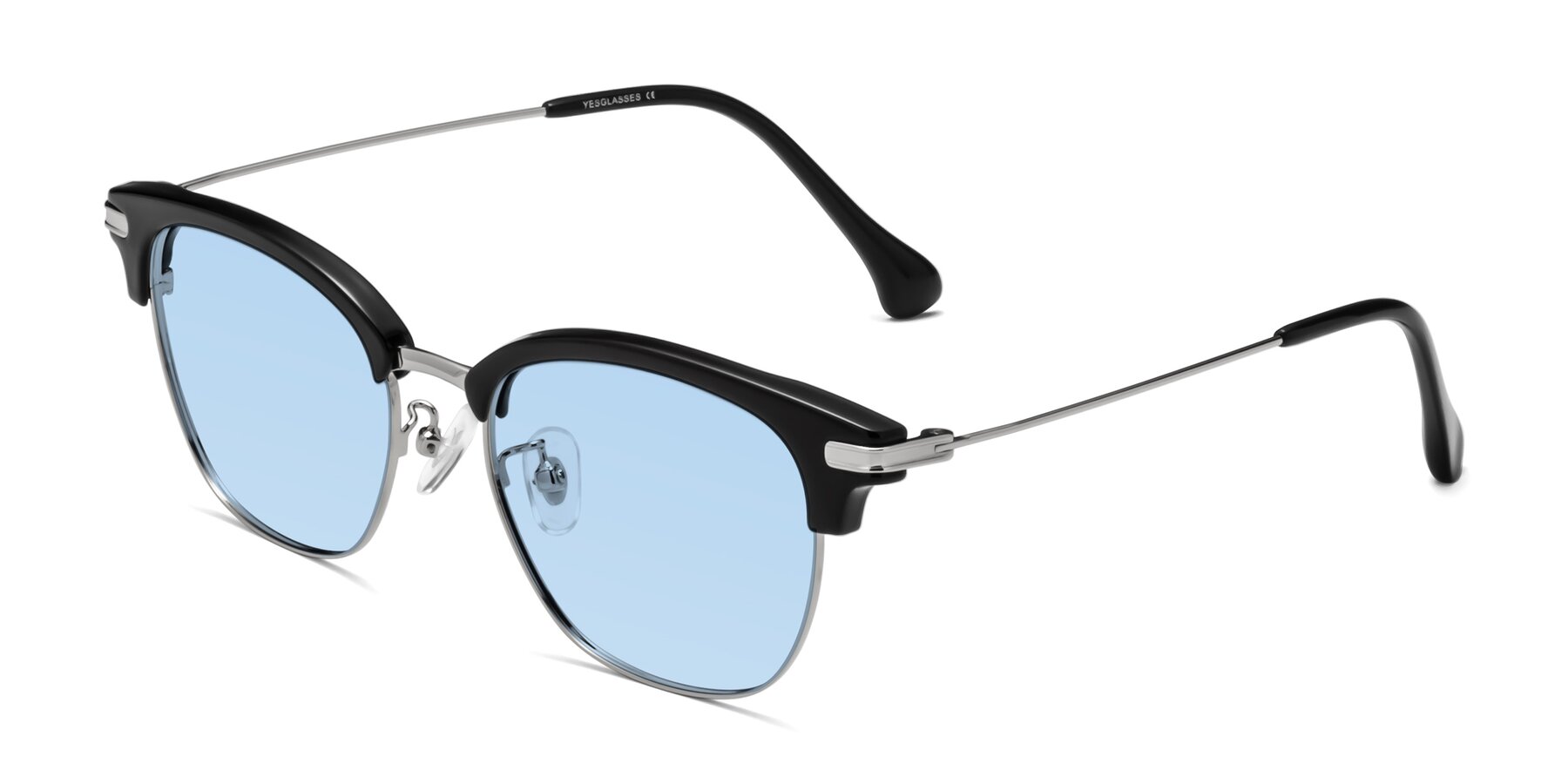 Angle of Obrien in Black-Sliver with Light Blue Tinted Lenses