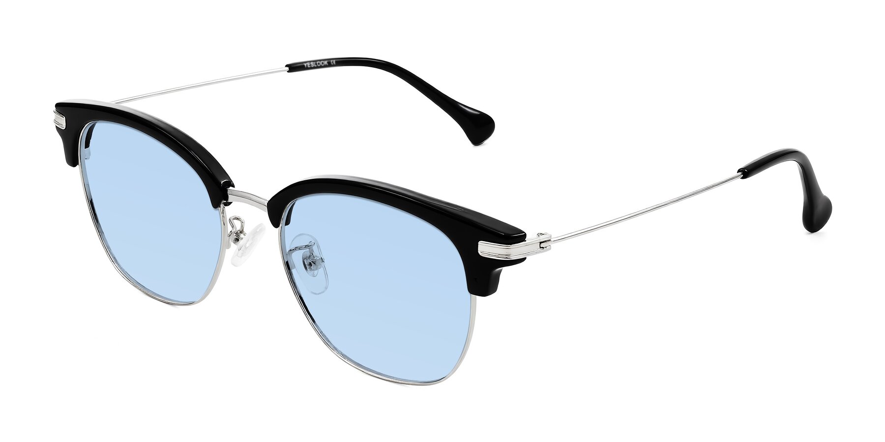 Angle of Obrien in Black/Sliver with Light Blue Tinted Lenses