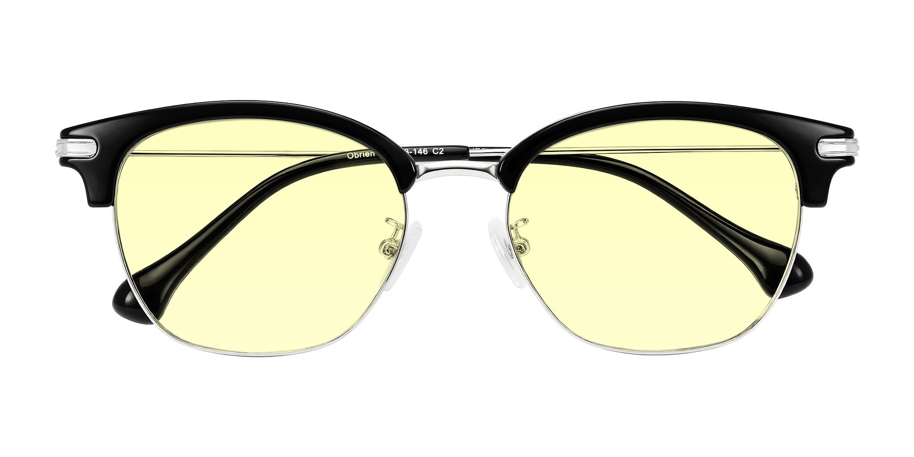Folded Front of Obrien in Black/Sliver with Light Yellow Tinted Lenses