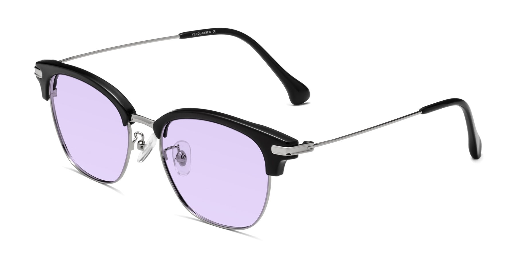 Angle of Obrien in Black-Sliver with Light Purple Tinted Lenses
