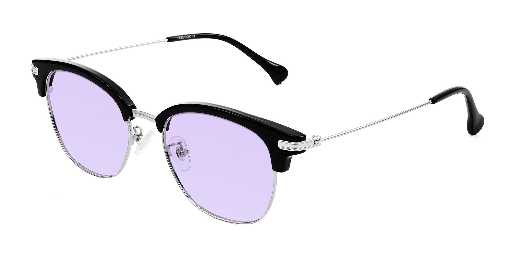 Angle of Obrien in Black/Sliver with Light Purple Tinted Lenses
