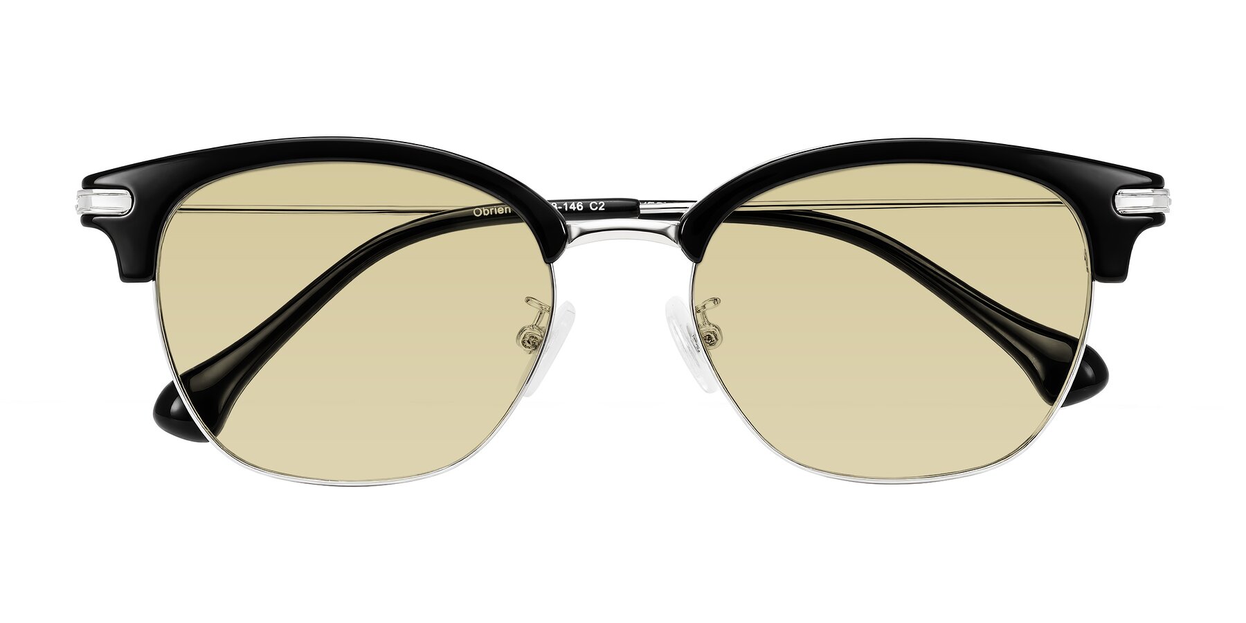 Folded Front of Obrien in Black/Sliver with Light Champagne Tinted Lenses