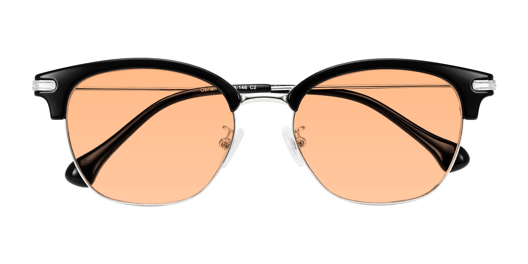 Folded Front of Obrien in Black/Sliver with Light Orange Tinted Lenses
