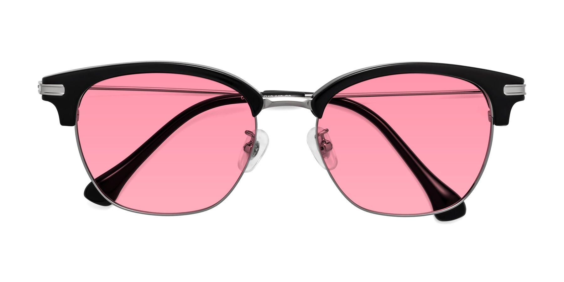 Folded Front of Obrien in Black-Sliver with Pink Tinted Lenses
