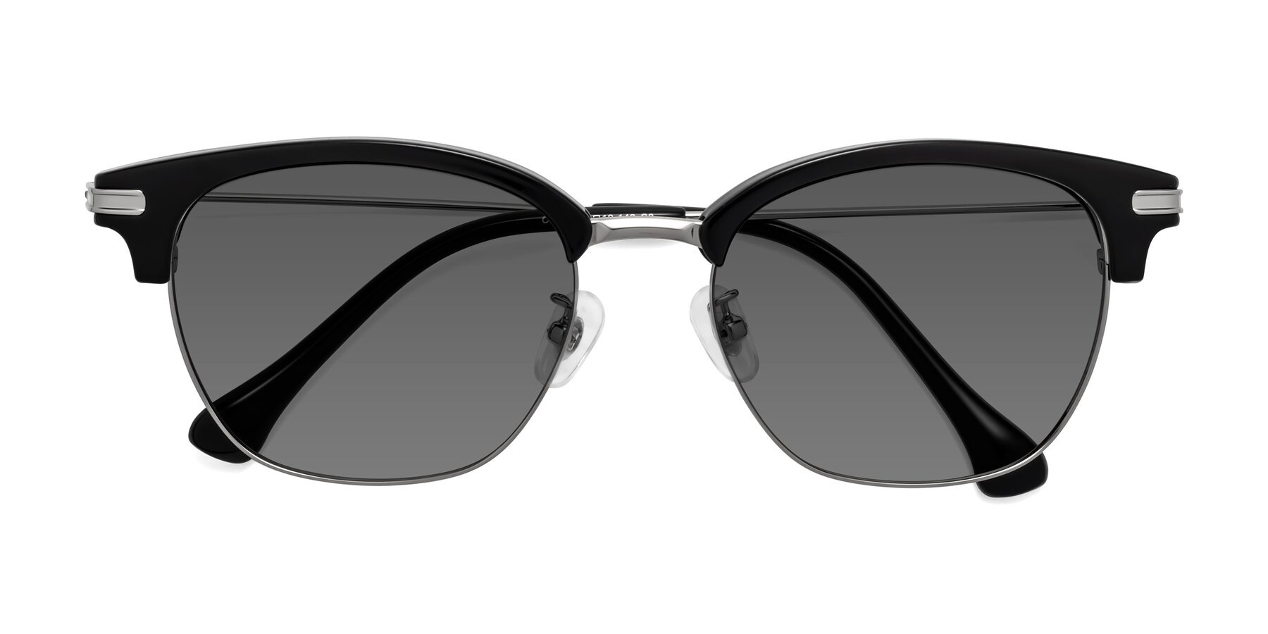 Folded Front of Obrien in Black-Sliver with Medium Gray Tinted Lenses