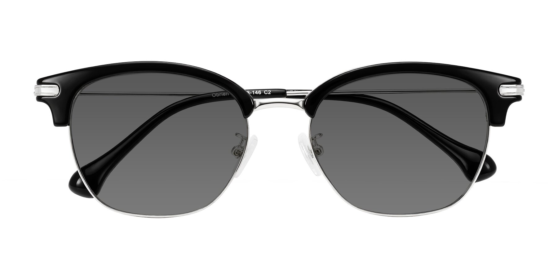 Folded Front of Obrien in Black/Sliver with Medium Gray Tinted Lenses
