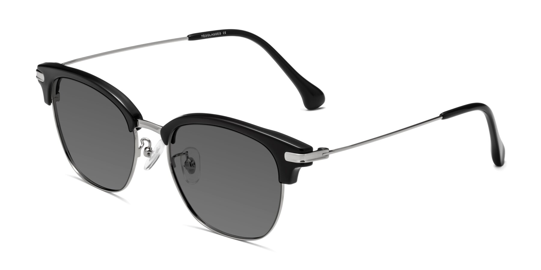 Angle of Obrien in Black-Sliver with Medium Gray Tinted Lenses