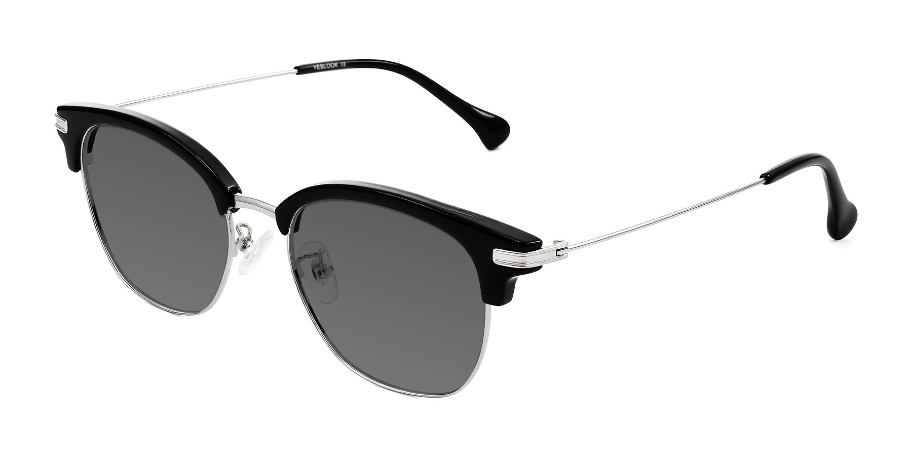 Angle of Obrien in Black/Sliver with Medium Gray Tinted Lenses