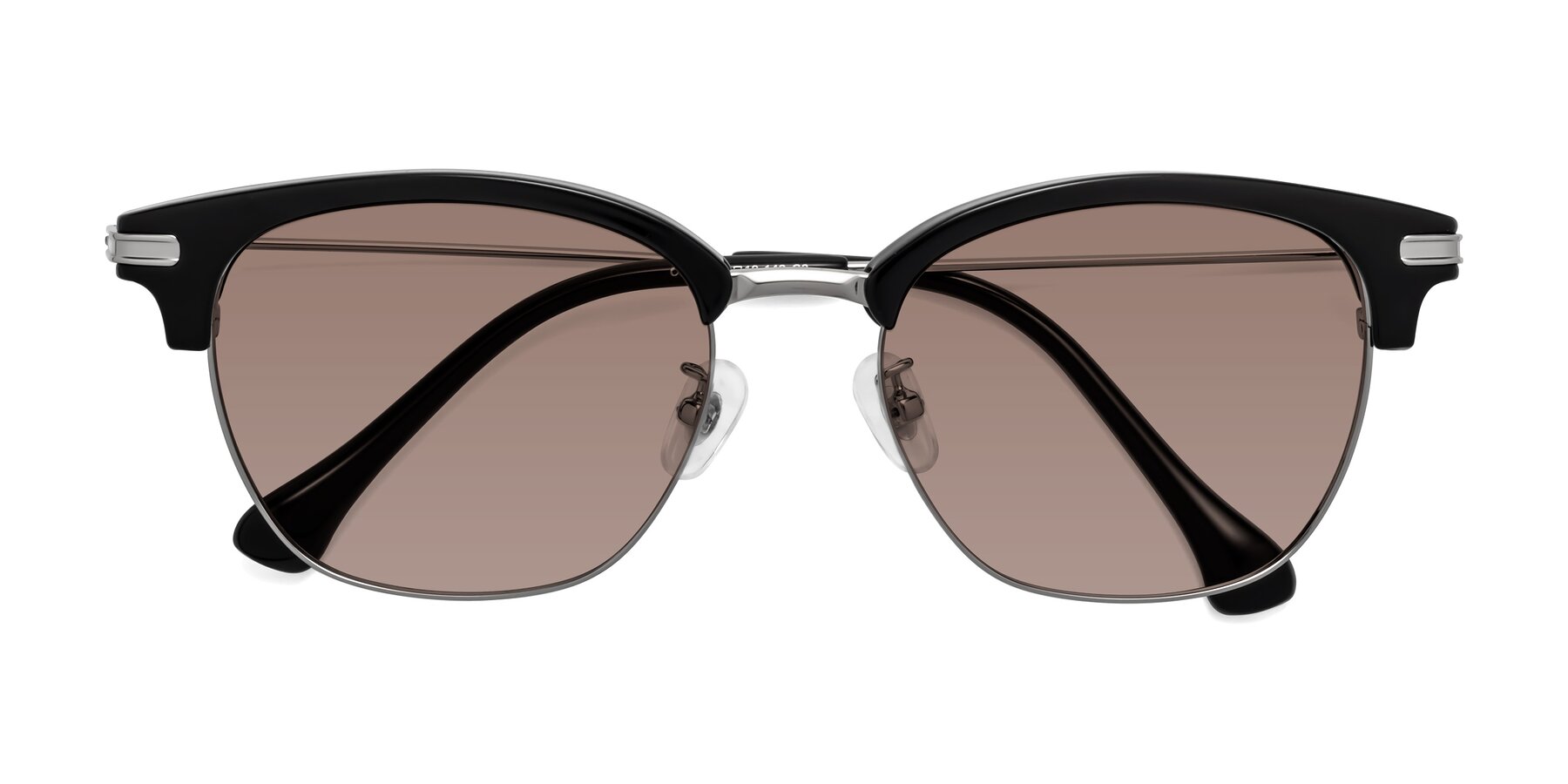 Folded Front of Obrien in Black-Sliver with Medium Brown Tinted Lenses