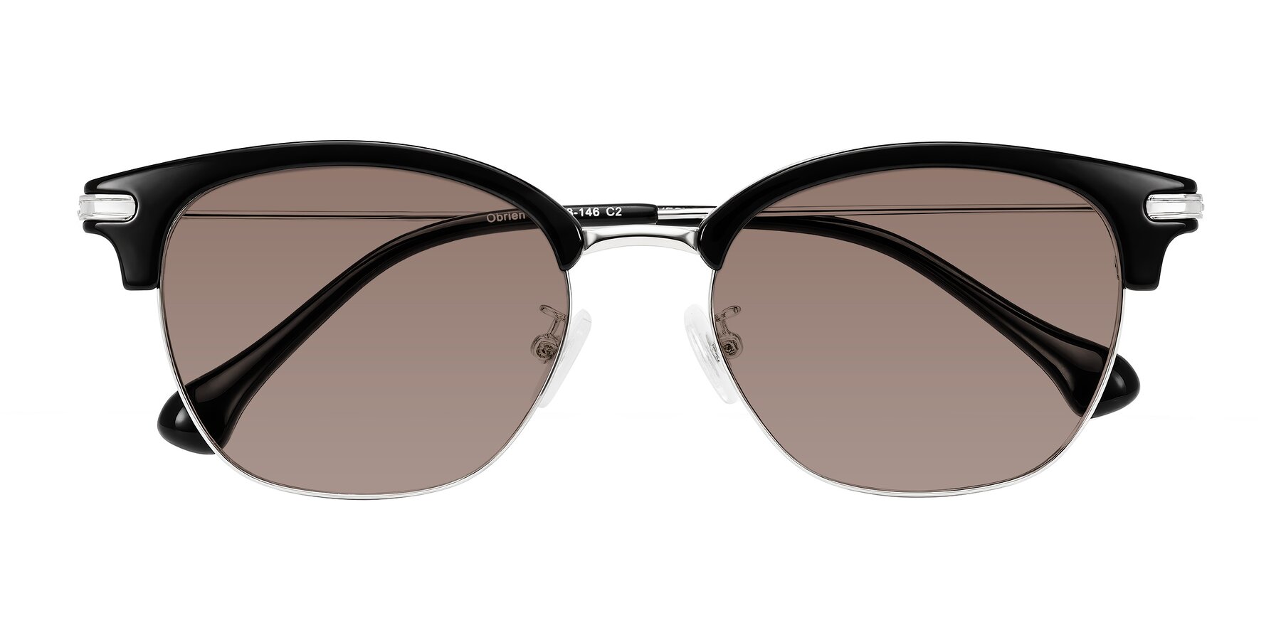 Folded Front of Obrien in Black/Sliver with Medium Brown Tinted Lenses