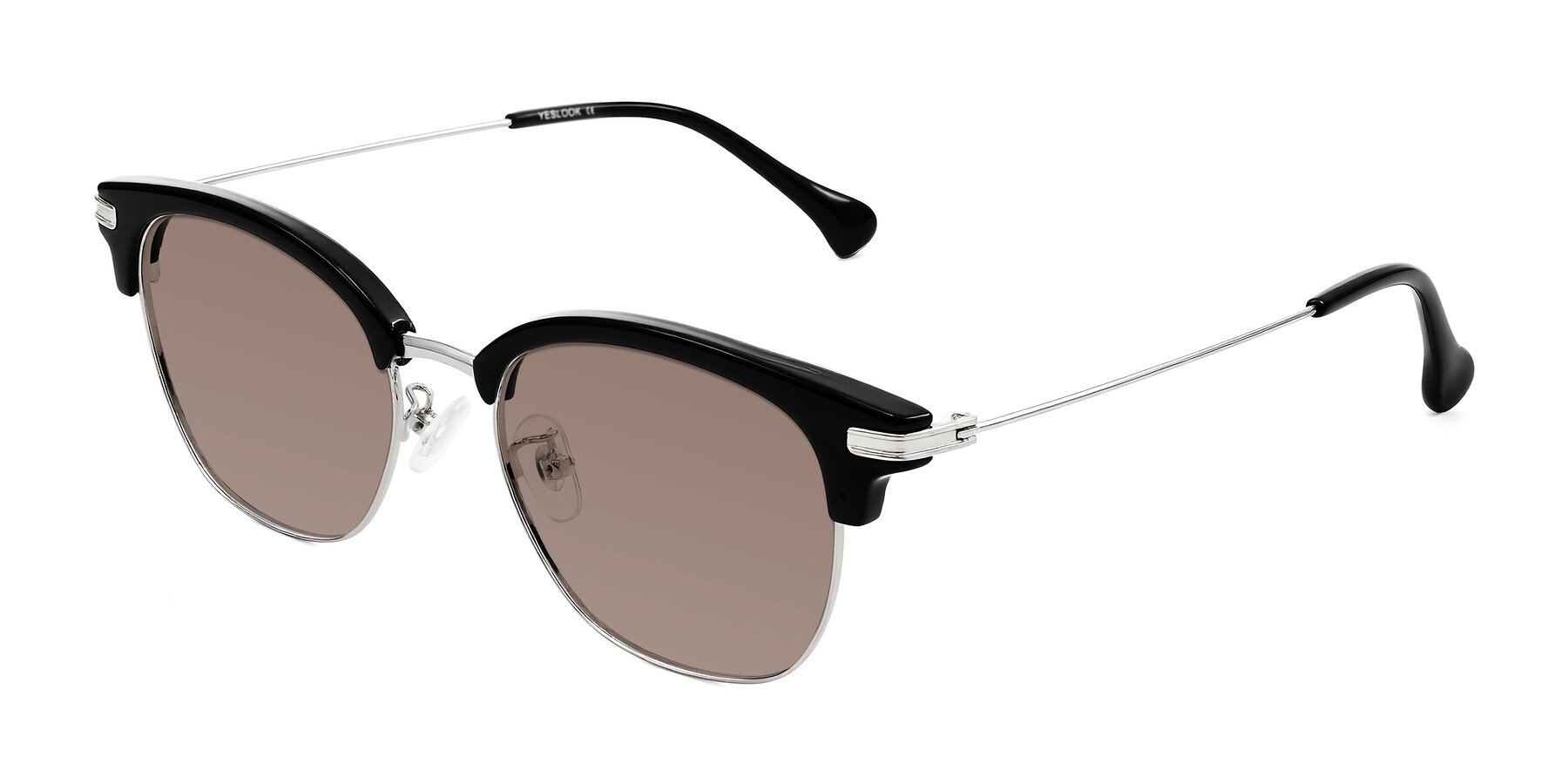Angle of Obrien in Black/Sliver with Medium Brown Tinted Lenses
