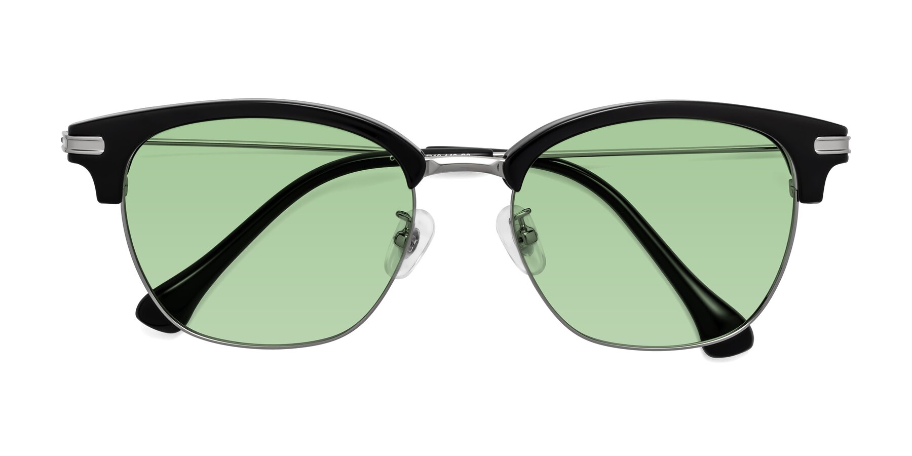 Folded Front of Obrien in Black-Sliver with Medium Green Tinted Lenses