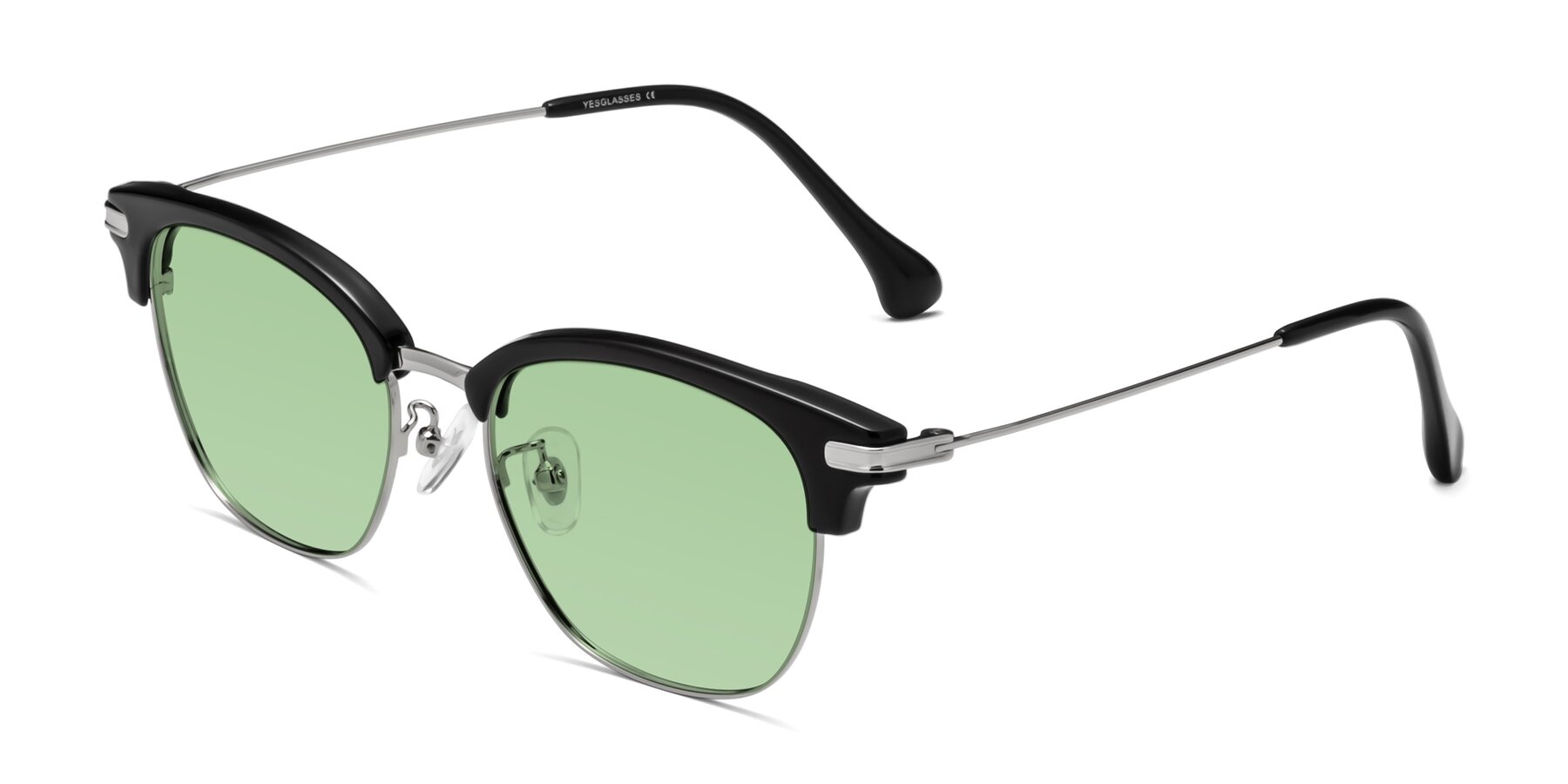 Angle of Obrien in Black-Sliver with Medium Green Tinted Lenses