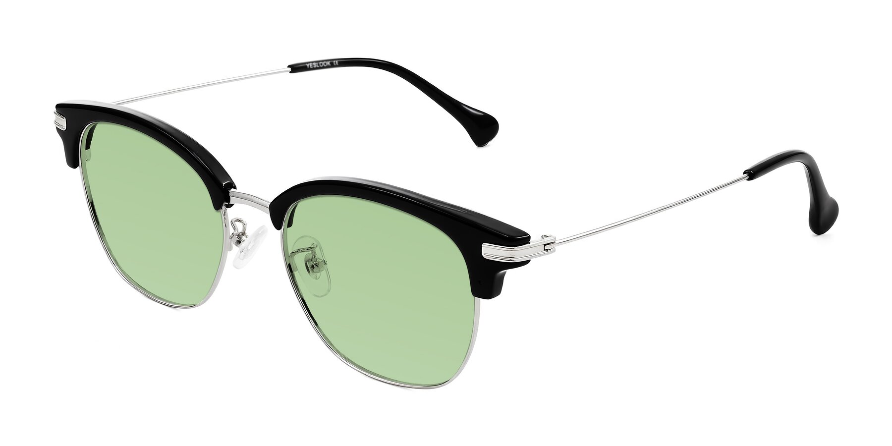 Angle of Obrien in Black/Sliver with Medium Green Tinted Lenses