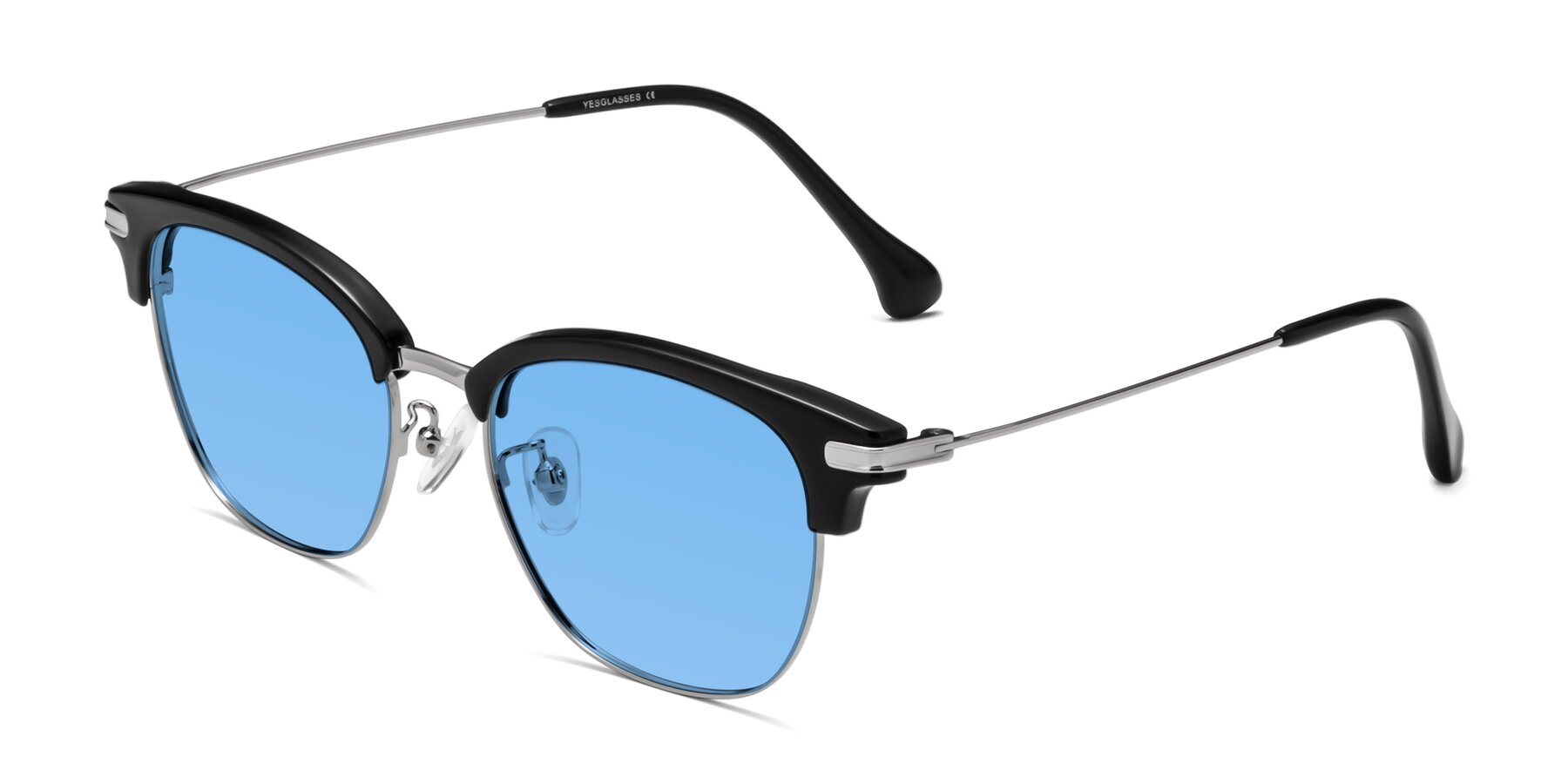 Angle of Obrien in Black-Sliver with Medium Blue Tinted Lenses