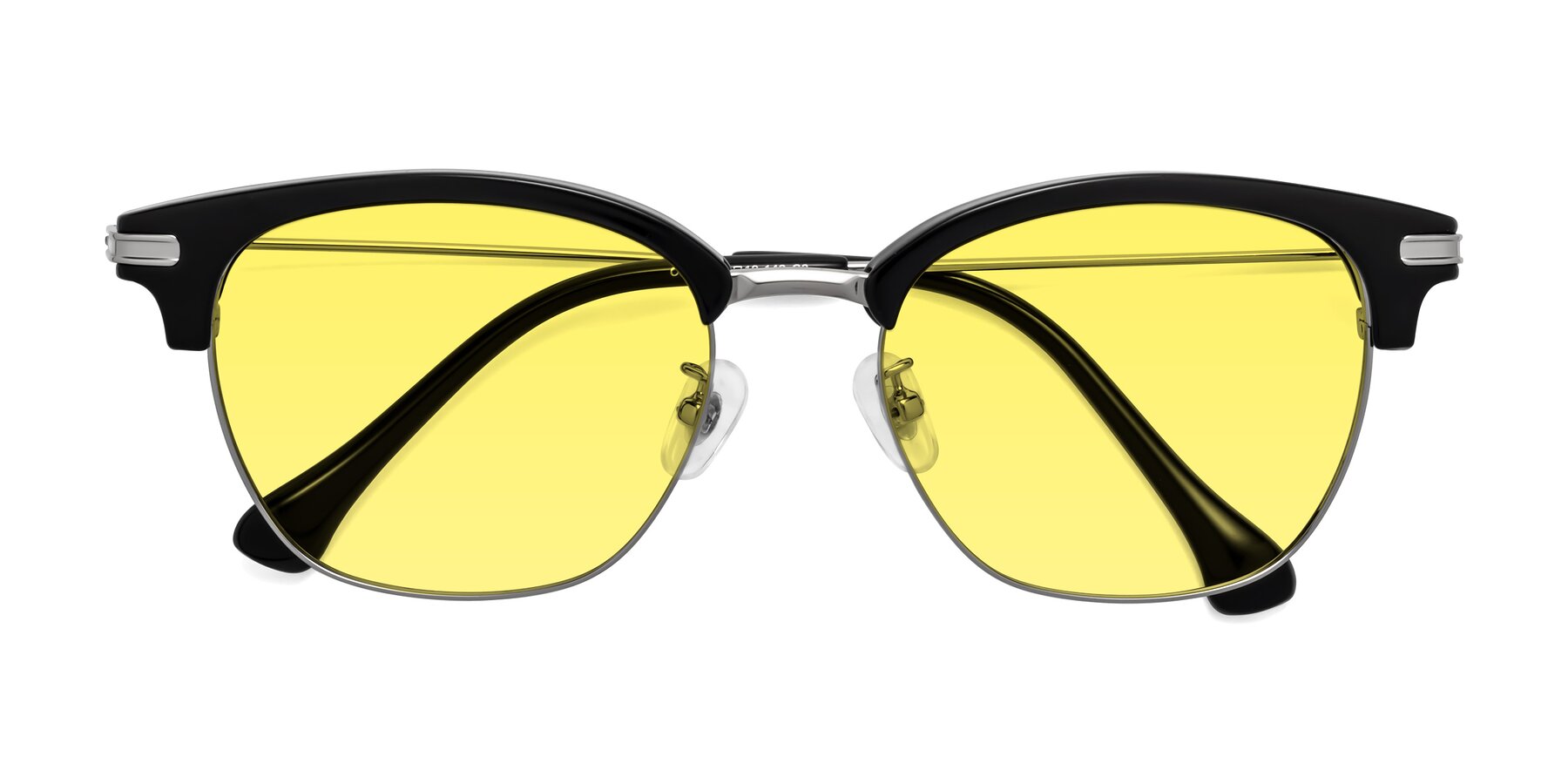 Folded Front of Obrien in Black-Sliver with Medium Yellow Tinted Lenses