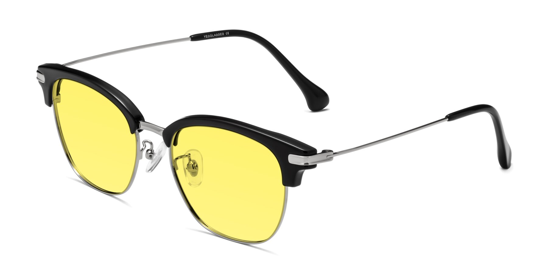 Angle of Obrien in Black-Sliver with Medium Yellow Tinted Lenses