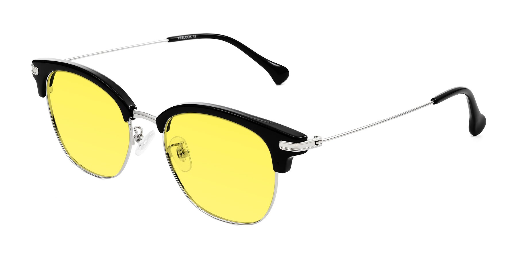 Angle of Obrien in Black/Sliver with Medium Yellow Tinted Lenses