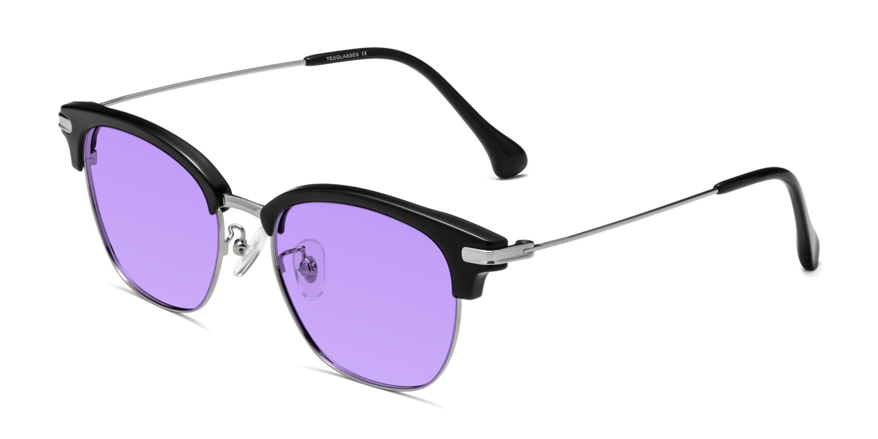Angle of Obrien in Black-Sliver with Medium Purple Tinted Lenses