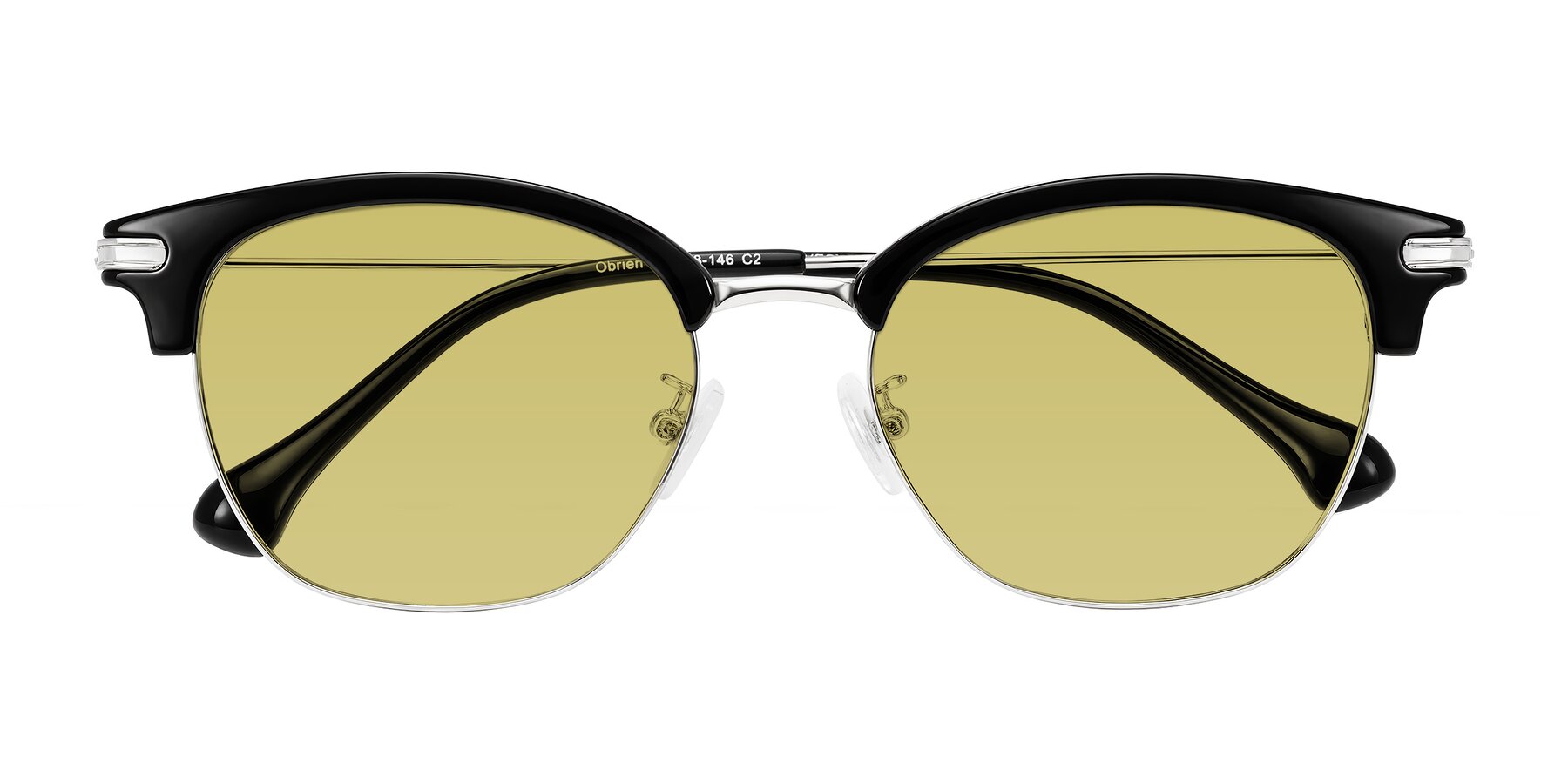 Folded Front of Obrien in Black/Sliver with Medium Champagne Tinted Lenses