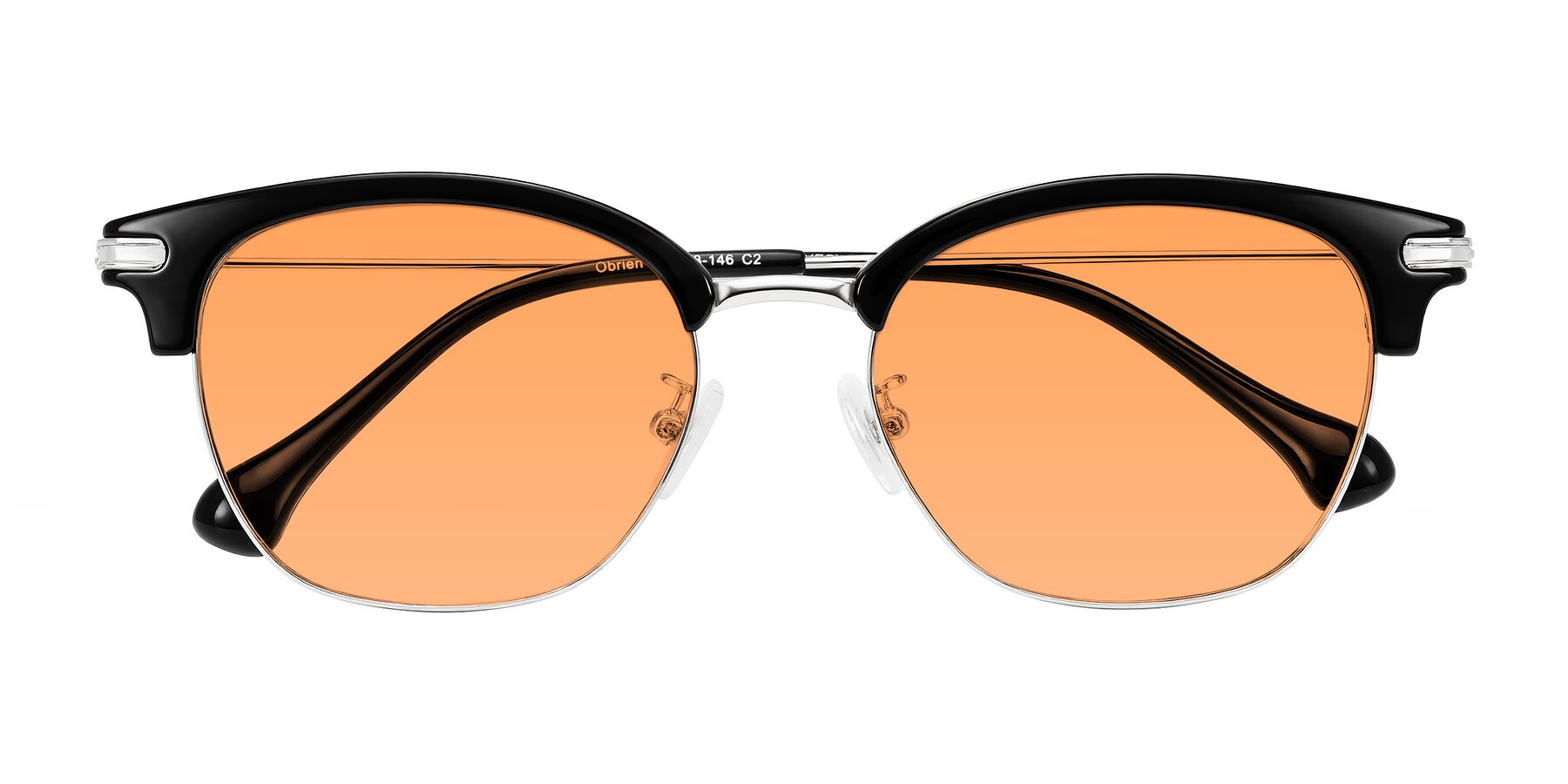 Folded Front of Obrien in Black/Sliver with Medium Orange Tinted Lenses