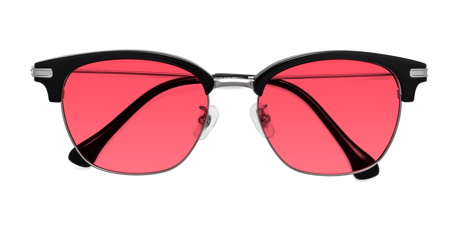 Folded Front of Obrien in Black-Sliver with Red Tinted Lenses